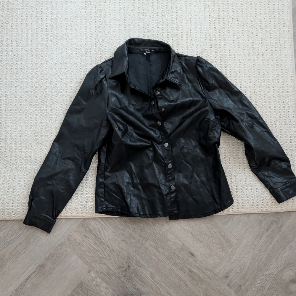 Black Faux Leather Button-Up Shirt